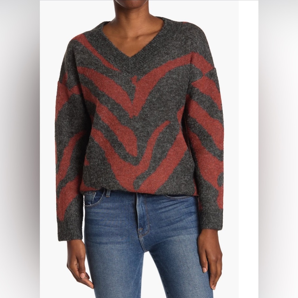 Joseph A Gray and Red V-Neck Sweater